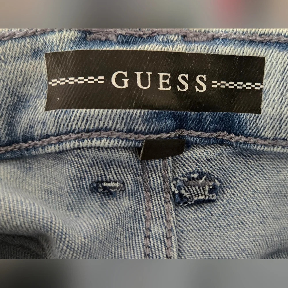 GUESS Girls' Big Rhinestone Logo Stretch Denim Shorts - Picture 8 of 10